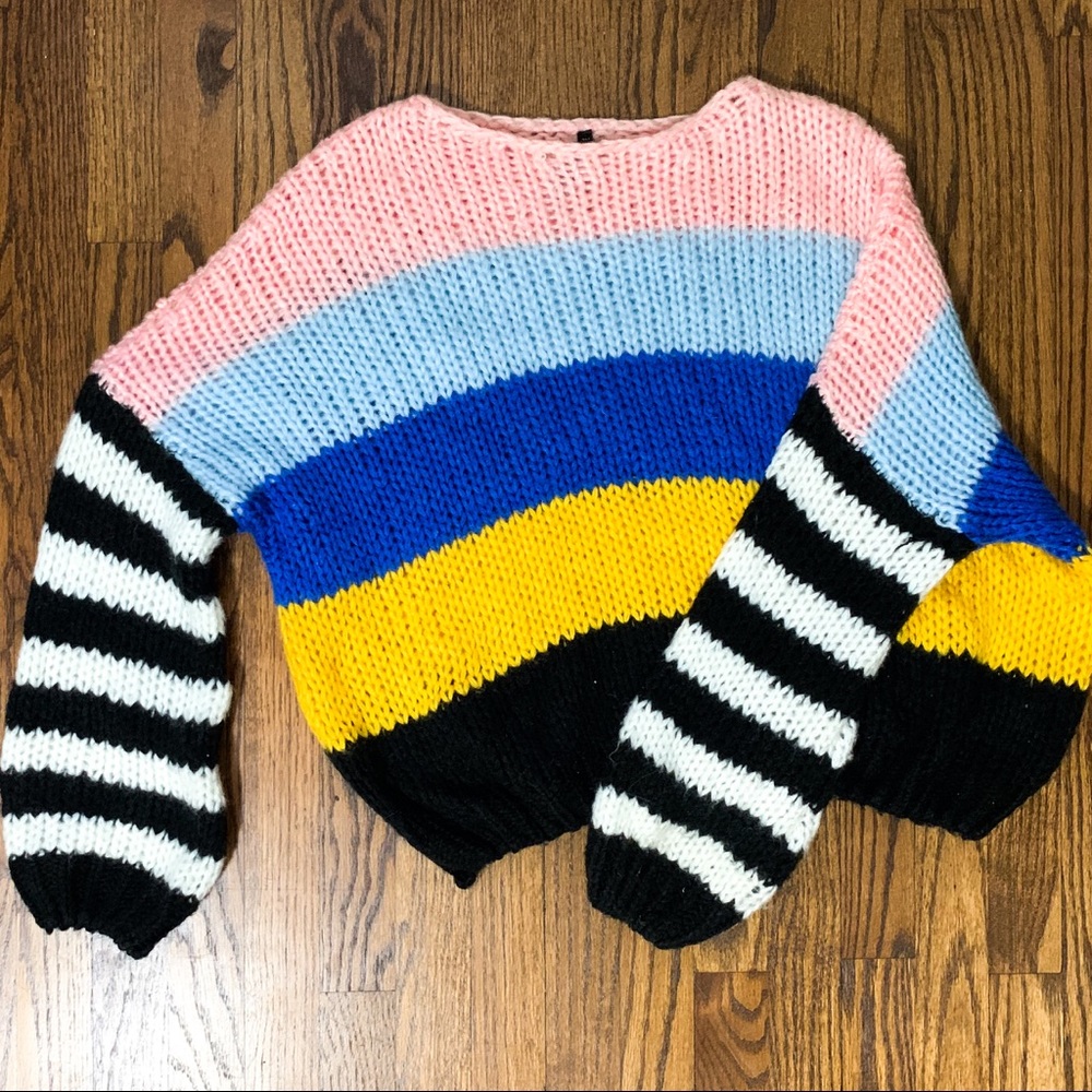 Chunky Knit Oversized Colorblock Sweater